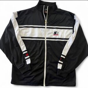 Starter Track Jacket Black White Full Zip Mens Medium Athletic Y2K